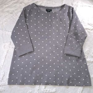 Cynthia Rowley 3/4 Sleeve Sweater Size 1X Grey w/ White Polka Dots Scoop Neck